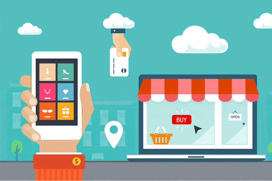 Animated eCommerce website development illustration