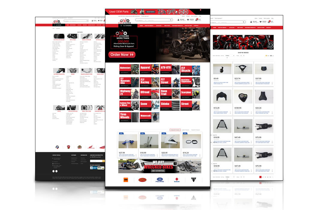 Motorcycle parts eCommerce website portfolio design by Geografixx