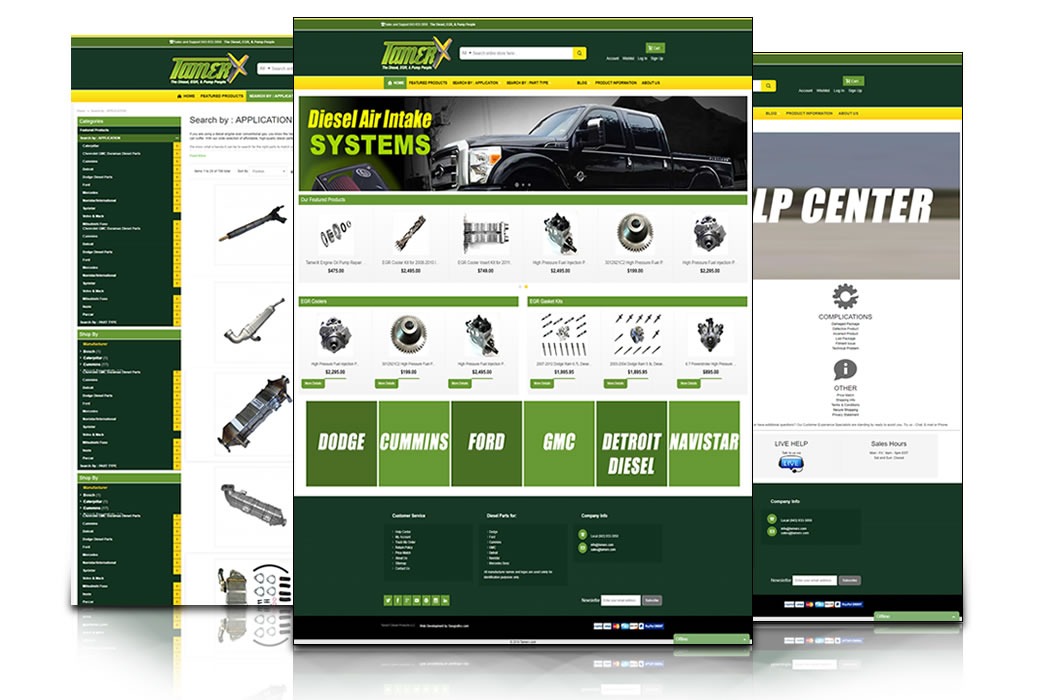 Diesel performance parts eCommerce website portfolio design by Geografixx