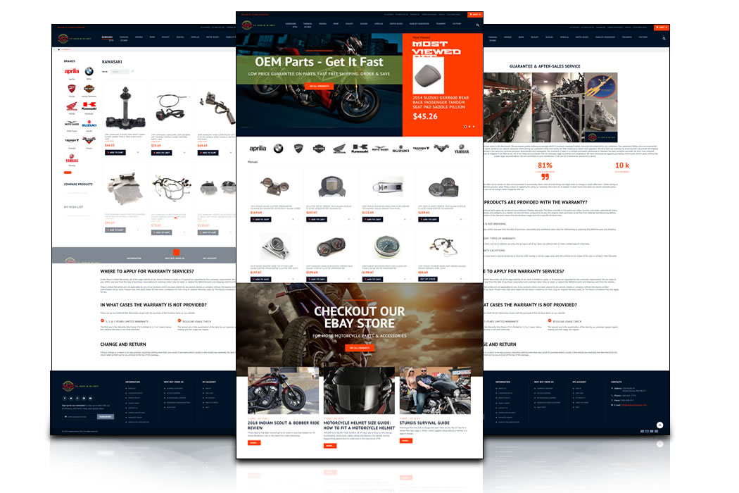 Motorcycle OEM parts eCommerce website portfolio design by Geografixx